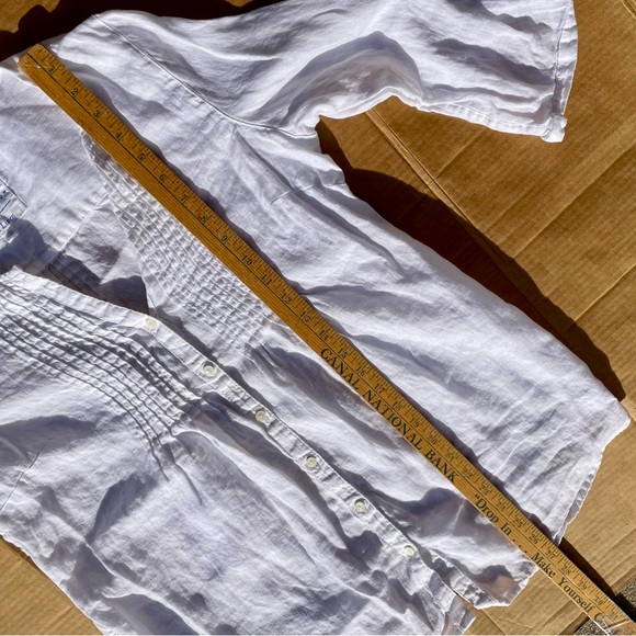 Marks & Spencer White Linen Popover Bibbed Shirt Top Blouse Medium 3/4 Sleeve - Picture 8 of 9